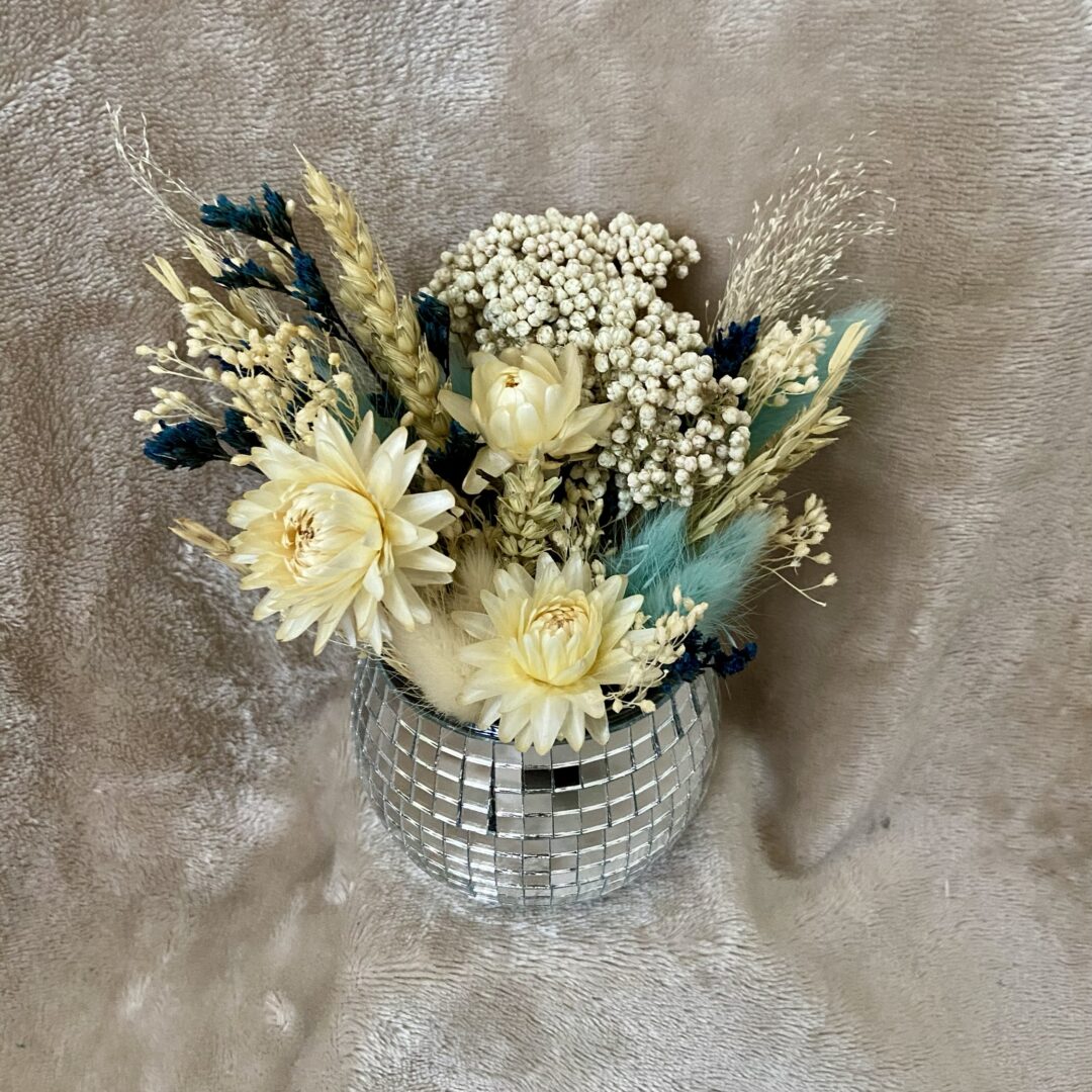 Boule disco fleurie bleu et blanc