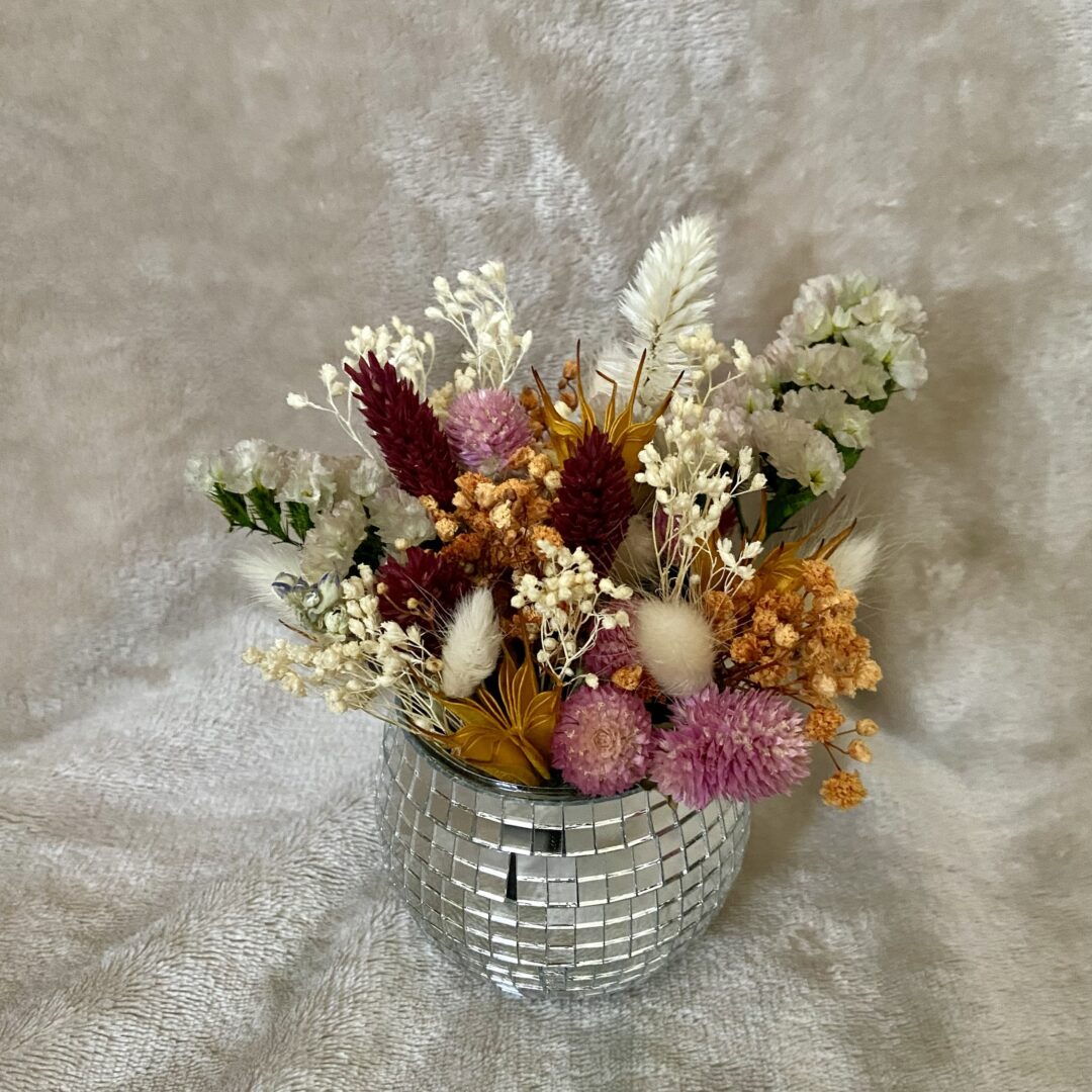 Boule disco fleurie rose et orange