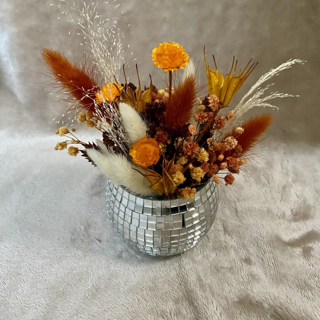 Boule disco fleurie orange et marron